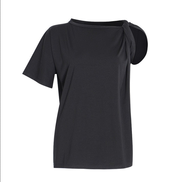 TWOTWINSTYLE Ruched Basic T Shirt For Women Short Sleeve Big Size Irregular White T Shirts Top 2019 Summer Fashion New Clothing
