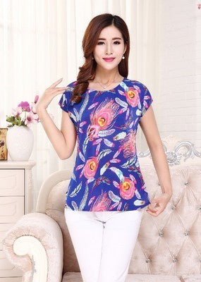 5XL Women Ladies Clothing Tops short Sleeve printing Shirts Casual Boat anchor Blouse Silk female woman clothes plus size
