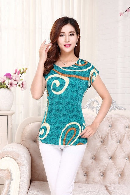 5XL Women Ladies Clothing Tops short Sleeve printing Shirts Casual Boat anchor Blouse Silk female woman clothes plus size