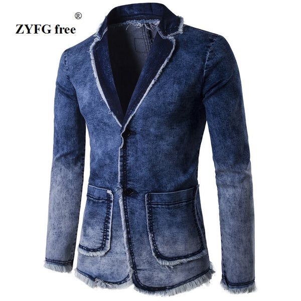 Casual Denim Jacket Suit Men's 2018 New Spring Fashion blazer slim fit masculino Trend Jeans suit Jean Jacket Men Asia plus size