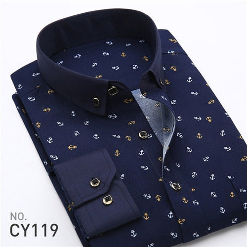 2019 Retro Floral Printed Man Casual Shirts Fashion Classic Men Dress Shirt Breathable Men's Long Sleeve Brand Clothing YN552