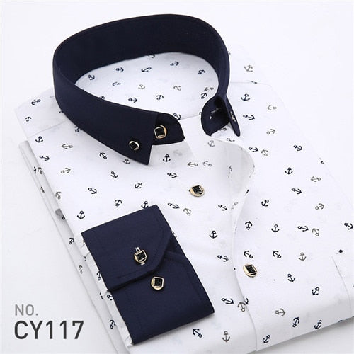 2019 Retro Floral Printed Man Casual Shirts Fashion Classic Men Dress Shirt Breathable Men's Long Sleeve Brand Clothing YN552