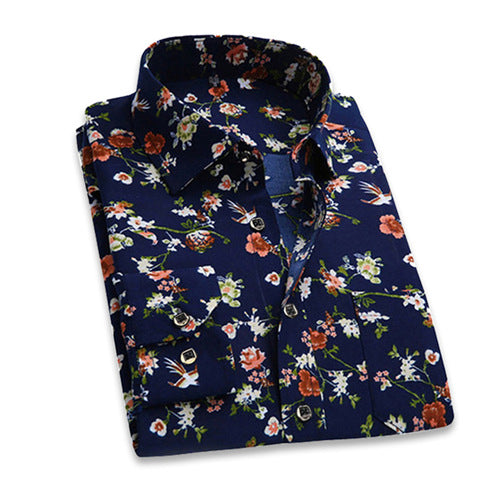 2019 Retro Floral Printed Man Casual Shirts Fashion Classic Men Dress Shirt Breathable Men's Long Sleeve Brand Clothing YN552